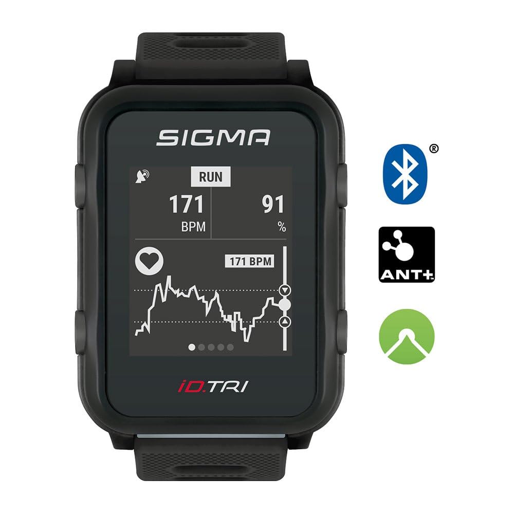 Sigma Sport iD.TRI GPS Triathlon-Uhr mit Trainings- und Wettkampffeatures, Navigation, Smart Notifications, leicht und wasserdicht, inkl. Fahrradhalterung