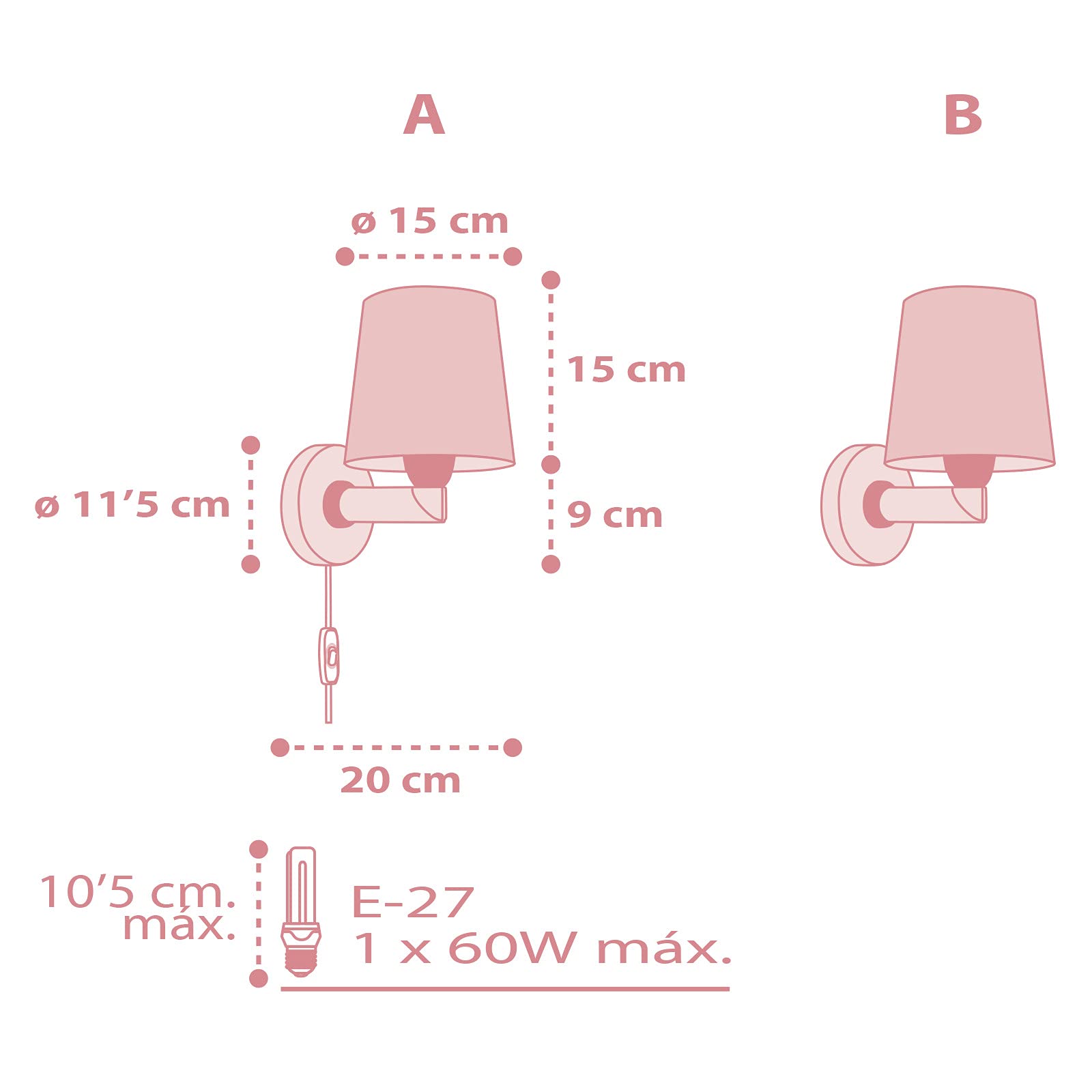 Dalber kinder Wandlampe, Kinderlampe Wandleuchte kinderzimmer Wolken Star Light Sterne Rosa, 82219S, E27