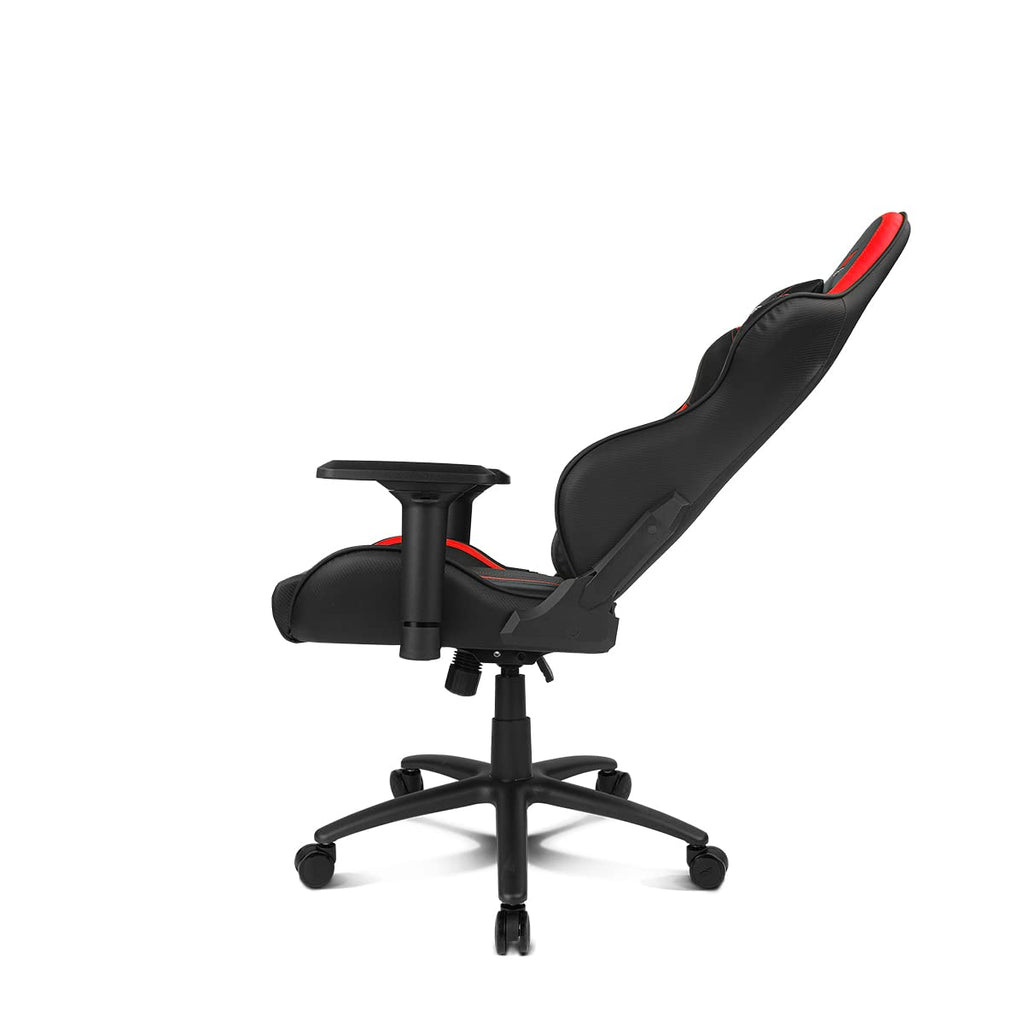 DRIFT GAMING DR350 – Ergonomischer Profi-Gaming-Stuhl mit 4D-Armlehnen, Lenden- und Nackenkissen, 135° neigbar, Leise Rollen, Schwarz-Rot
