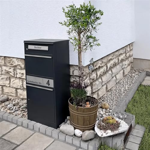 Metzler Paketbox, Briefkasten mit großem Paketfach in Anthrazit, personalisierte Paketbox für draußen, Standbriefkasten mit Paketfach, Paketkasten, Postbox mit Gravur, rostfrei und massiv - Bispo 2