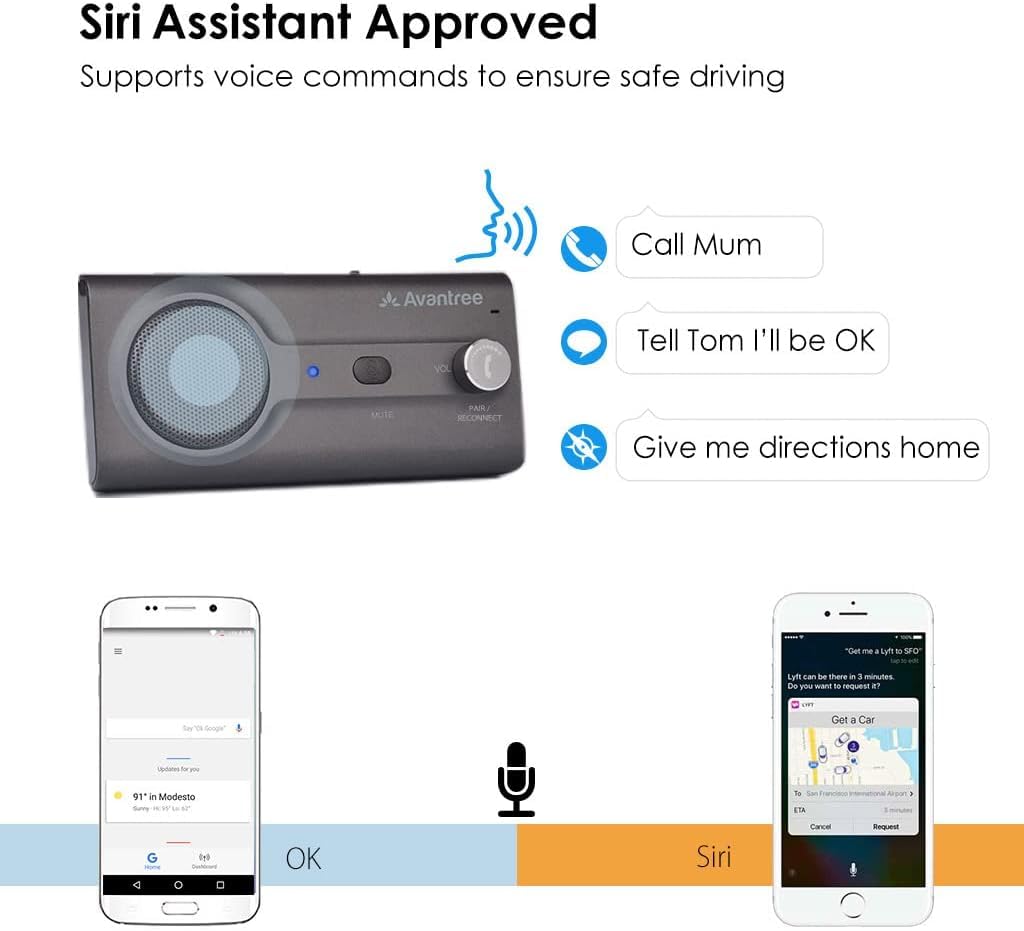 Avantree CK11 Kfz Bluetooth 5.0 Freisprecheinrichtung Freisprechanlage Car Kit für Sonnenblende, Lauter Lautsprecher, Siri Assistant Unterstützung, Lautstärkeregler, Auto Power On – Titan