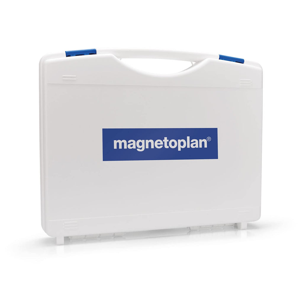 magnetoplan ultraleichter, tragbarer Kunststoffkoffer mit Clip-Verschluss und Griff - Aufbewahrungsbox mit Board- und Flipchartmarkern, Schere, Moderationskarten, Zeichenstiften und Punktaufklebern