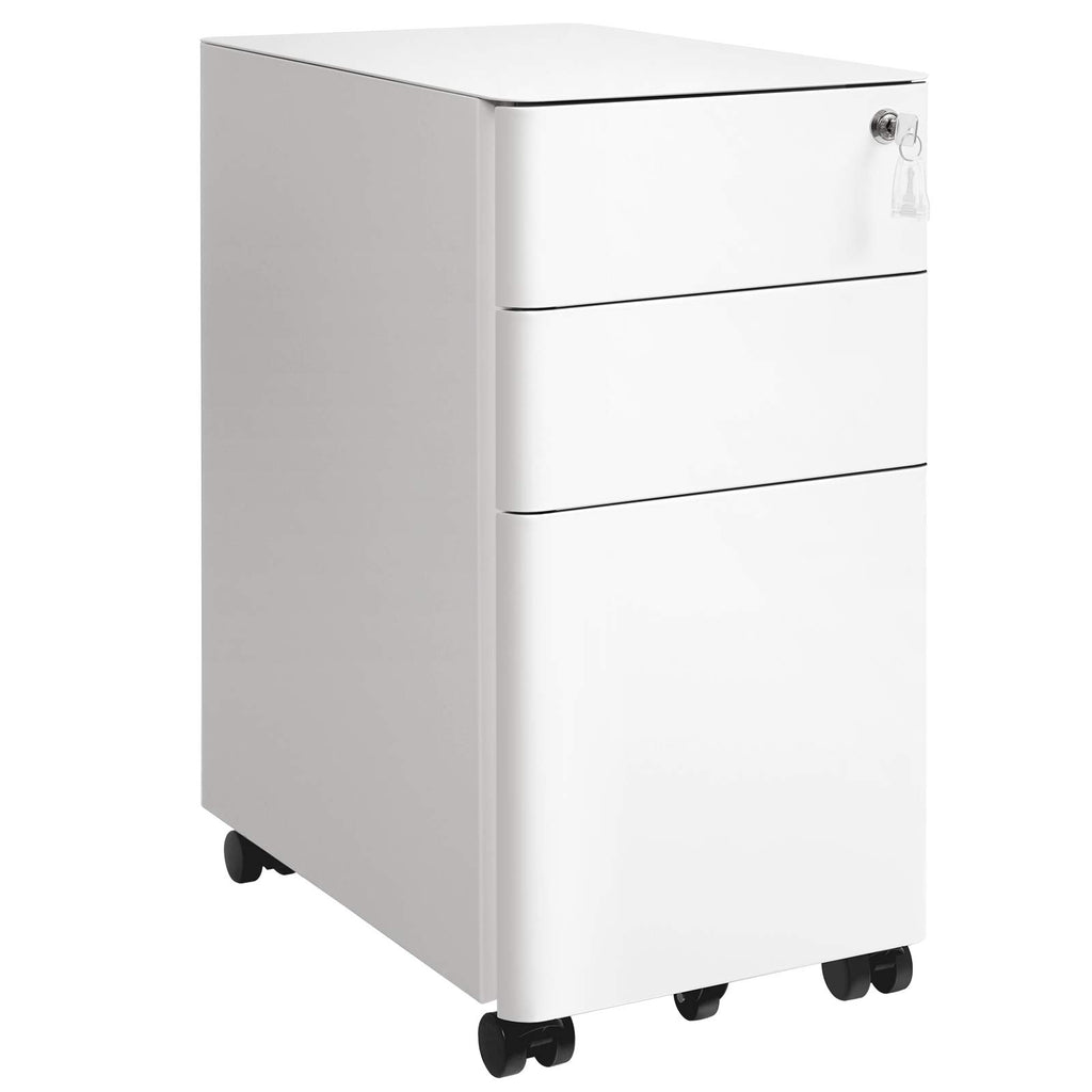 SONGMICS Rollcontainer, Aktenschrank, Büroschrank mit Rollen, Schreibtisch, Unterschrank, abschließbar, Schubladen, Dokumente in DIN-A4-, Legal-, Letter-Format, Hängeregistratur, weiß OFC030W01