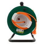 Zenitech – Kabeltrommel ohne Steckdose – 2×1,5mm² – 25 m – Metallfuß mit Überlastschutz – Grün/Orange