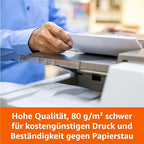 Amazon Basics Druckerpapier, DIN A4, 80 g/m², 2500 Stück, 5 Packungen mit 500, Weiß