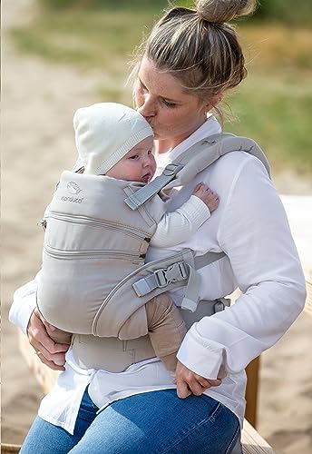 manduca XT Babytrage - Verstellbarer Sitz, der mitwächst - Vom Neugeborenen bis zum Kleinkind - Babytrage aus Bio-Baumwolle mit 3 Tragemöglichkeiten ,Monochrome Cloud