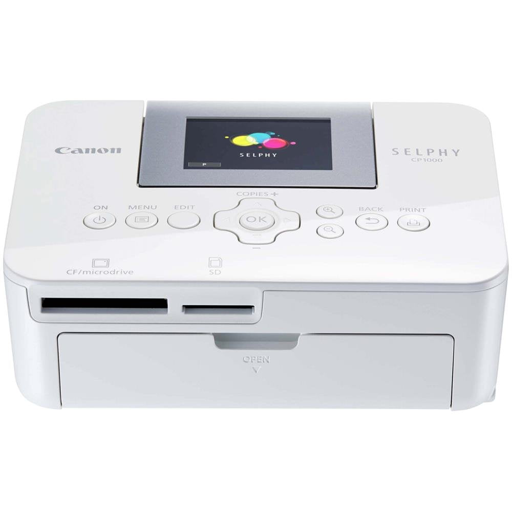 Canon SELPHY CP1000 Mini Fotodrucker (Druck bis Postkartengröße 10x15cm, Thermosublimation, farbstabil 100 Jahre, Druck von USB-Stick + Speicherkarte, kein WiFi) weiß [ohne Farbband/Papier, ohne Akku]