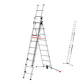 Hailo S100 ProfiLOT 3-teilige Alu-Kombileiter mit LOT-System - gleicht Unebenheiten aus - 2 x 9 + 1 x 8 profilierte Sprossen belastbar bis 150 kg - Aluleiter made in Germany - Leiter rostfrei - silber