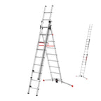 Hailo S100 ProfiLOT 3-teilige Alu-Kombileiter mit LOT-System - gleicht Unebenheiten aus - 2 x 9 + 1 x 8 profilierte Sprossen belastbar bis 150 kg - Aluleiter made in Germany - Leiter rostfrei - silber