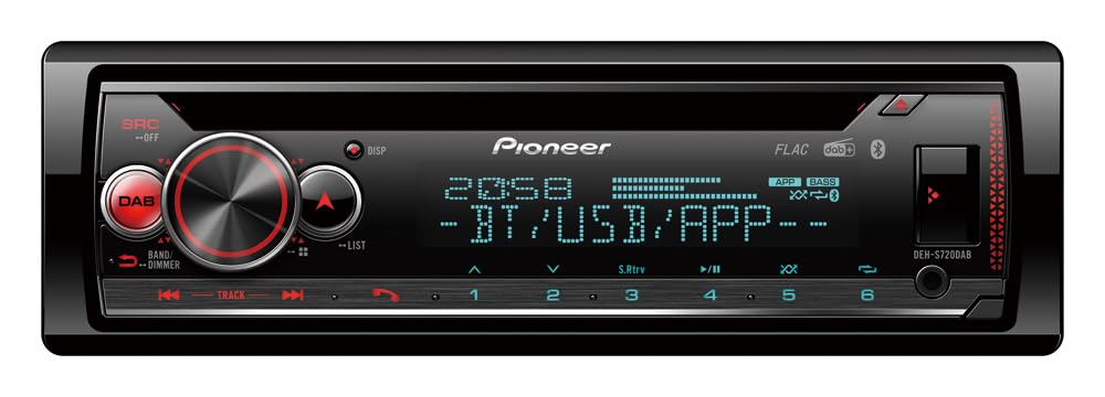 Pioneer DEH-S720DAB, 1-DIN Autoradio, CD-Tuner mit FM und DAB+, Bluetooth, MP3, USB und AUX-Eingang, RGB-Beleuchtung, Freisprecheinrichtung, Smart Sync App, 13-Band-Equalizer