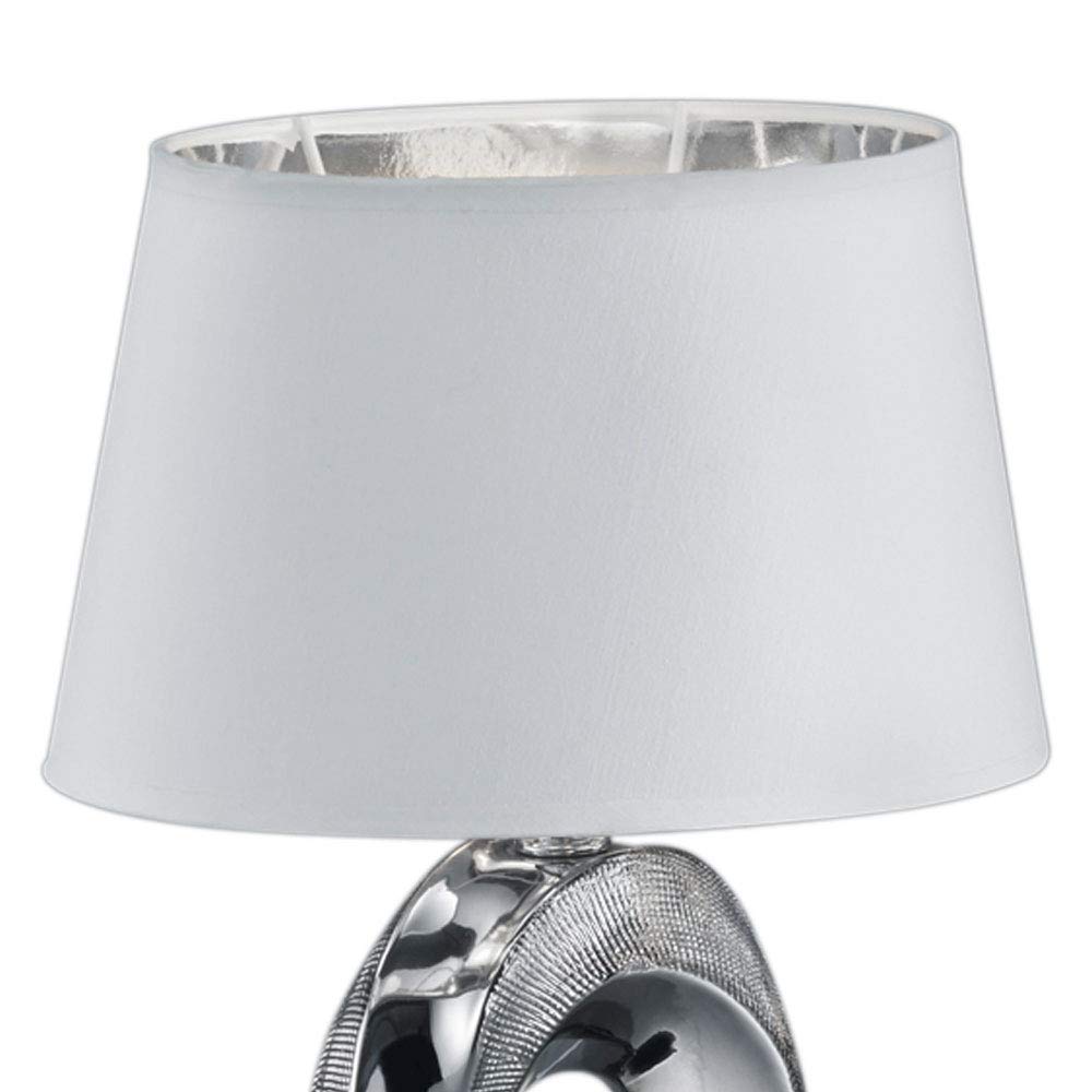 Reality Leuchten Taba R50511089 Tischleuchte, Keramik, Stoffschirm Weiß/Silberfarbig, Höhe 33cm