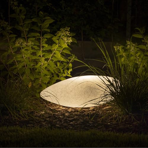 GTV – Außenleuchte MARMO STONE Ø60 cm, Gartenkugel mit 2x E27-Fassung, 2,5 m Kabel, Steinoptik, wetterfeste Gartenlampe aus Polycarbonat, Leuchtkugel für Rasen & Außenbereiche