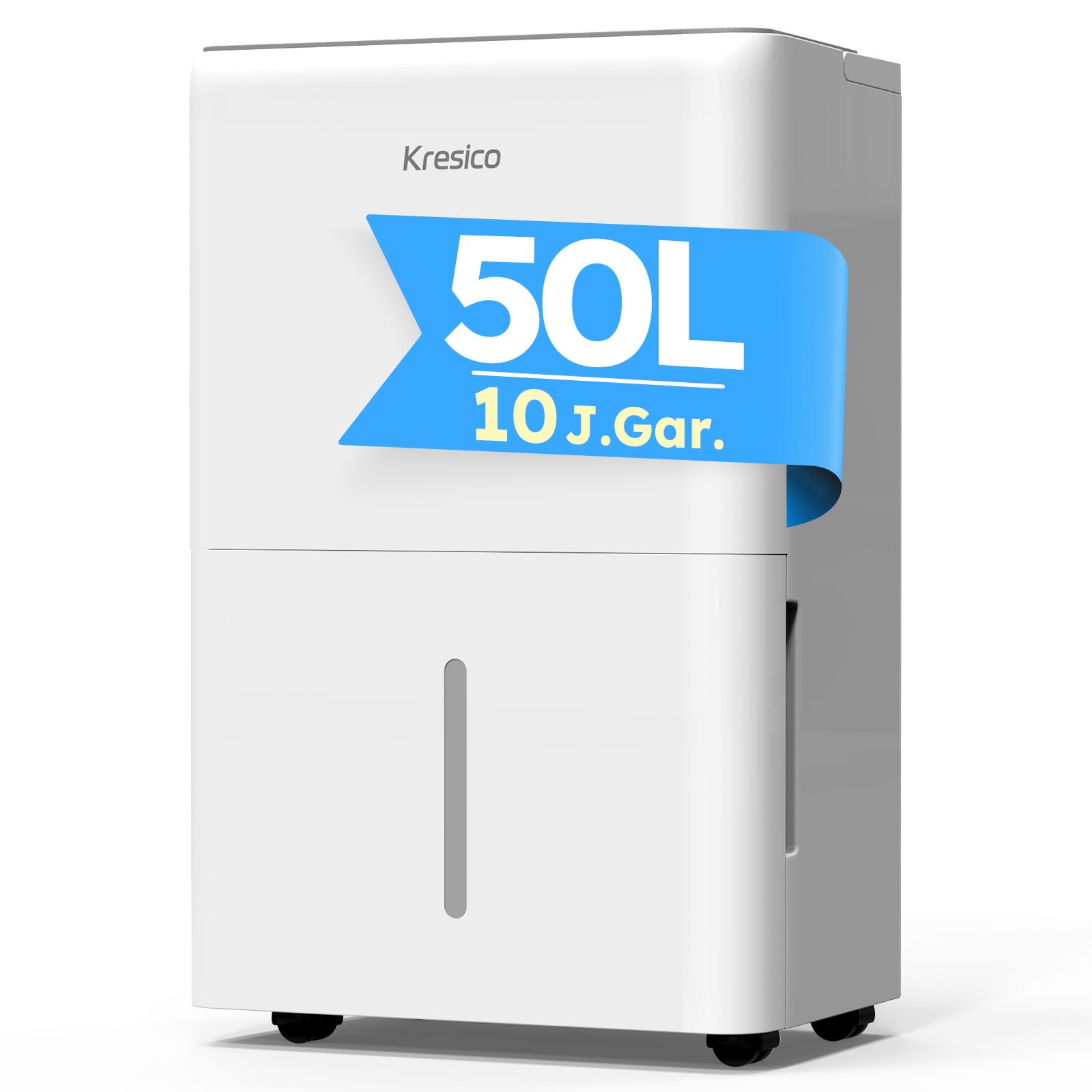 Kresico Luftentfeuchter elektrisch 50L, Entfeuchter elektrisch, Luftentfeuchter Keller für Räume bis zu 320m³/125m², Raumentfeuchter elektrisch mit Ablaufschlauch, Filter, Timer, 10 J. Gar.