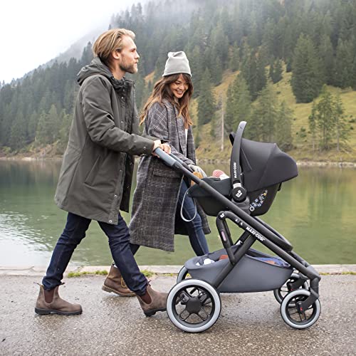 Maxi-Cosi CabrioFix i-Size, Babyschale, 0–12 Monate, max. 12 kg, leichter i-Size Kindersitz (3,2 kg), Sonnenverdeck, gepolsterter Sitz, für viele Maxi-Cosi Kinderwagen, Essential Black