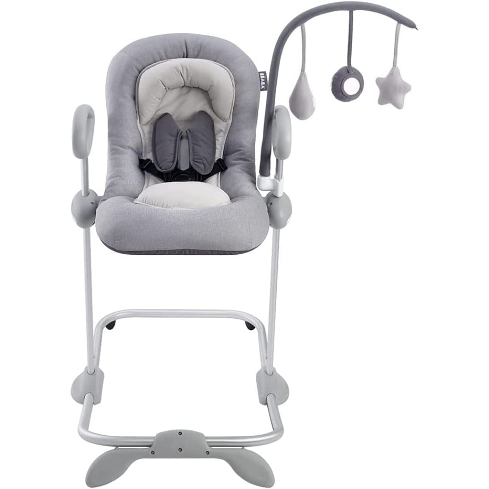 BÉABA, Spielbogen mit Babywippe Up & Down III, 3 Spielzeuge mit unterschiedlichen Funktionen, Vollständig drehbar, Entwicklungsförderung, Ergonomisch, Einfach, Praktisch, Grau