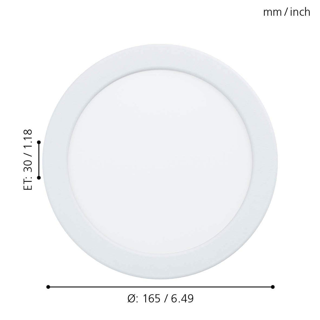EGLO LED Einbaustrahler Fueva 5, Ø 16,6 cm, Spot aus Stahl und einer Kunststoff Leuchtfläche, Einbauleuchte in Weiß, Einbauspot flach, geringe Einbautiefe 26 mm, warmweiß