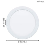 EGLO LED Einbaustrahler Fueva 5, Ø 16,6 cm, Spot aus Stahl und einer Kunststoff Leuchtfläche, Einbauleuchte in Weiß, Einbauspot flach, geringe Einbautiefe 26 mm, warmweiß