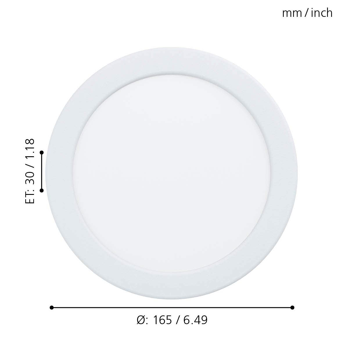 EGLO LED Einbaustrahler Fueva 5, Ø 16,6 cm, Spot aus Stahl und einer Kunststoff Leuchtfläche, Einbauleuchte in Weiß, Einbauspot flach, geringe Einbautiefe 26 mm, warmweiß