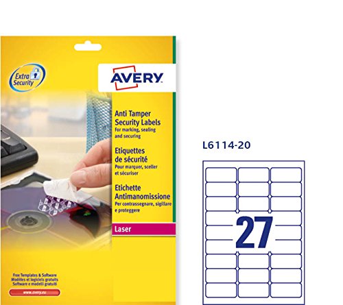 AVERY Zweckform Siegeletiketten Laser 27TV 63,5x29,6mm - Ref L6114-20 (540 Etiketten)