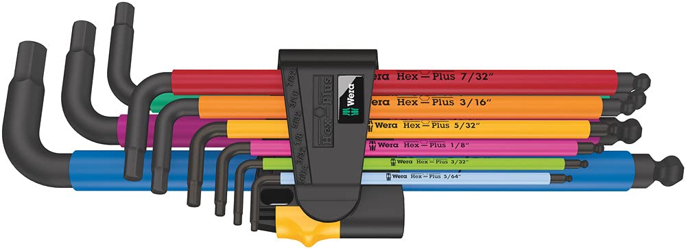 Wera 05022640001 950/9 Hex-Plus Multicolour Imperial 2, Winkelschlüsselsatz, zöllig, BlackLaser, 9-teilig