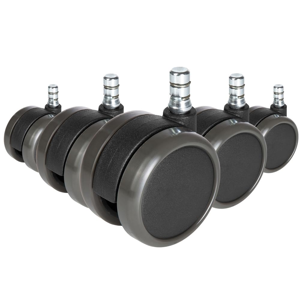 hjh OFFICE 619025 5X Hartbodenrollen 11mm / 65mm ROLO No-Noise Stuhlrollen für Harte Böden (5er Pack)