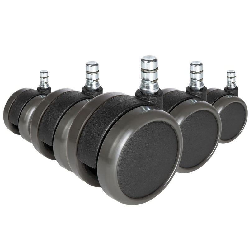 hjh OFFICE 619025 5X Hartbodenrollen 11mm / 65mm ROLO No-Noise Stuhlrollen für Harte Böden (5er Pack)