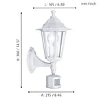 EGLO Außen-Wandlampe Laterna 5, 1 flammige Außenleuchte inkl. Bewegungsmelder, Sensor-Wandleuchte aus Aluguss und Glas, Farbe: Weiß, Fassung: E27, IP44