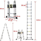 Klappbare Trittleiter, Teleskopleiter, Klappleiter, Klappleiter, aus Metall, max. Belastung 150 kg (3,8 m (1,9 m + 1,9 m)