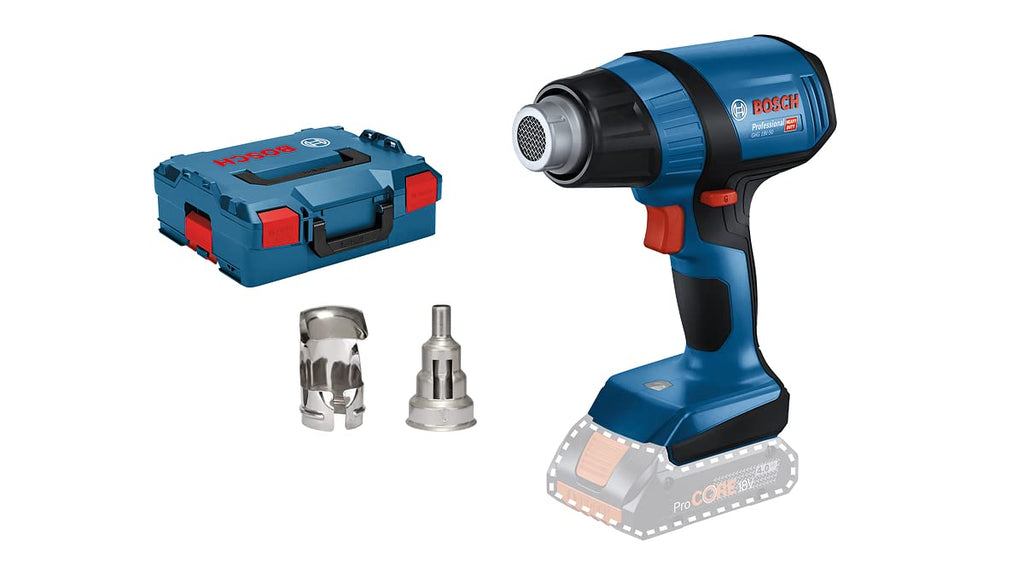Bosch Professional 18V System Akku Heißluftgebläse GHG 18V-50 (inkl. Reflektordüse, 32x 33 mm, Reduzierdüse, 9 mm, L-BOXX, ohne Akku/ Ladegerät)