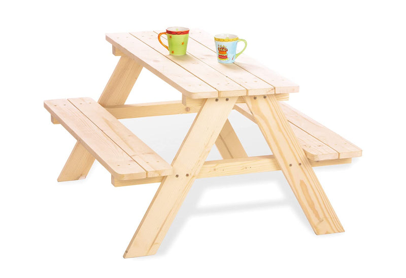 PINOLINO Nicki 4er Kindersitzgruppe - Kindertisch - Picknicktisch aus Massivholz, Kinder Spielbar - Langlebige Sitzbank für draußen, Kindergartenmöbel ab 2 Jahren, Outdoor-Tisch 90 x 79 x 50 cm