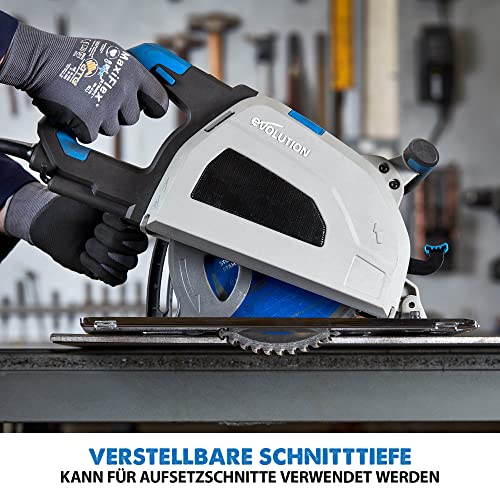 Evolution Metallkreissäge S210CCS | Kaltsäge Kreissäge Tauchsäge 1800W Inkl. Ø 210 mm HM-Sägeblatt Schneidet Baustahl, Metall | Schienenkompatibel Kaltkreissäge | Scie Circulaire mit Führungsschiene