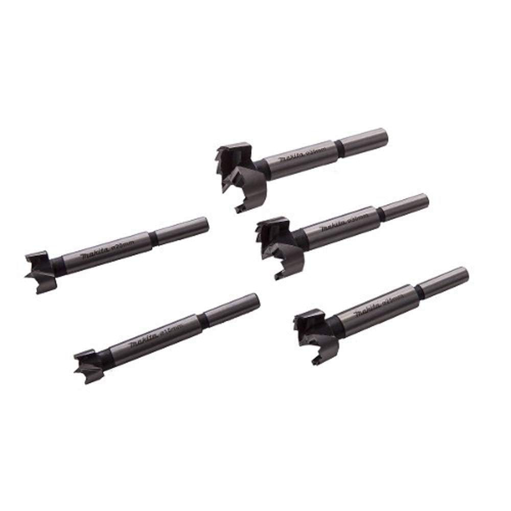 Makita D-47363 Forstnerbohrer-Set 5-teilig in Holzkassette, Ø 15, 20, 25, 30, 35 mm, für Weich- und Hartholz, 8 mm Rundschaft, Länge 90 mm