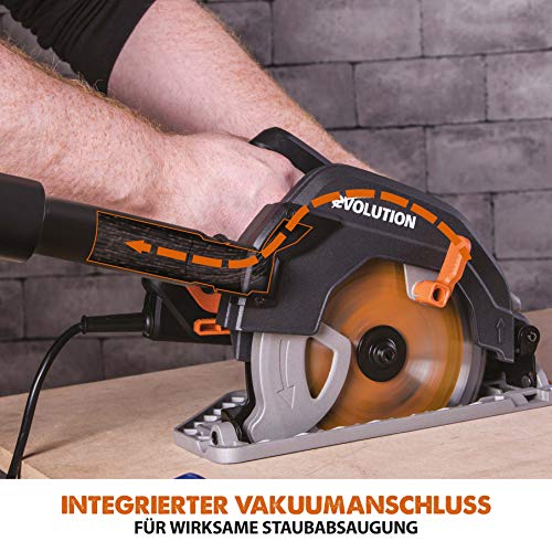 Evolution Handkreissäge R185CCS Kreissäge Tauchsäge 1600W Inkl. Ø 185 mm HM-Sägeblatt Mehrzweck Multi-Material-Schneiden Holz, Aluminium, Stahl, Kunststoff | Scie Circulaire mit Führungsschiene