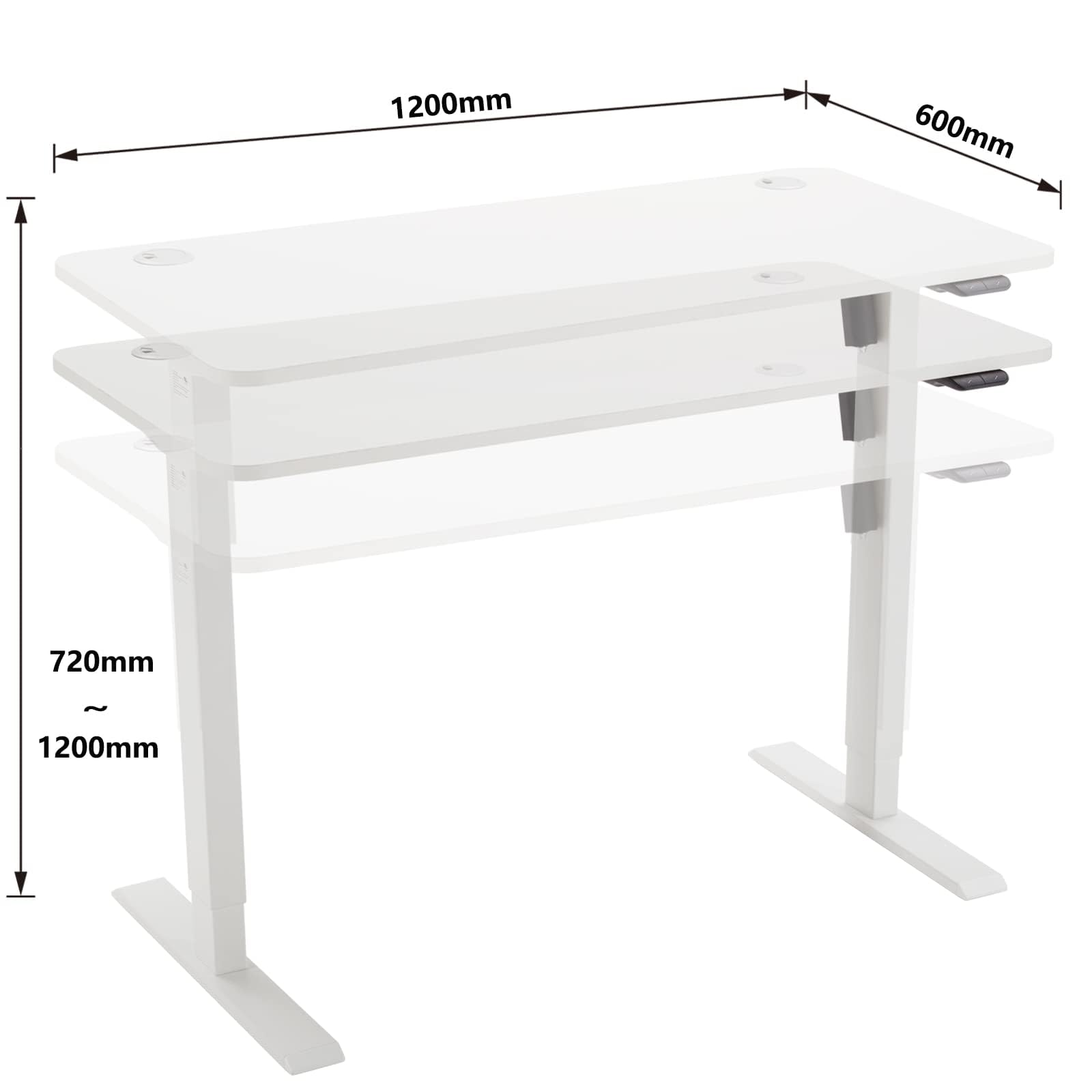 Amazon Basics Sitz-Steh-Schreibtisch, elektrisch höhenverstellbar, 120 x 60 cm, ergonomisch, mit einfacher Bedienung, Tischplatte und Rahmen in Weiß