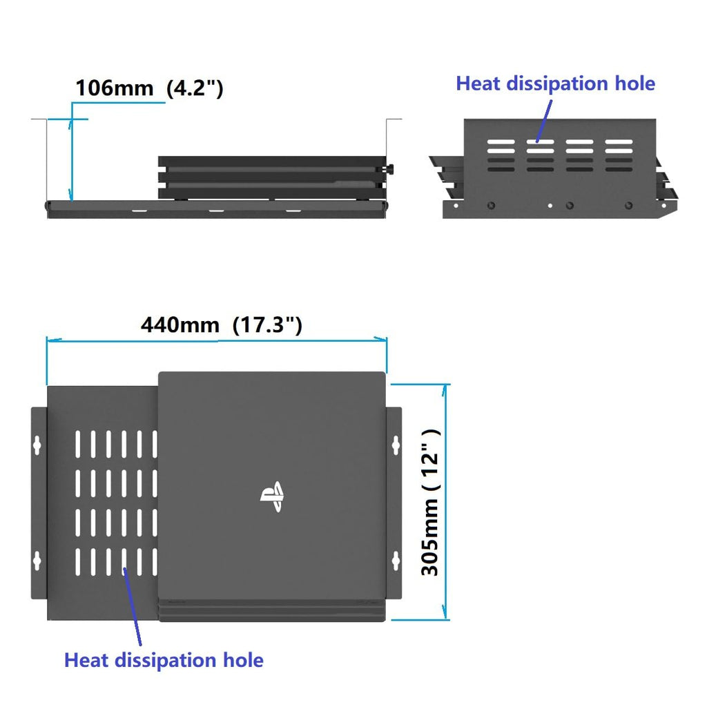 JINGCHENGMEI Untertisch-Computer-Halterung für SFF-Computer und PCs mit kleinem Formfaktor, platzsparend, 43.9x10.2x30.5 cm, PS4 Slim, PS4 Pro für Gaming unter dem Schreibtisch