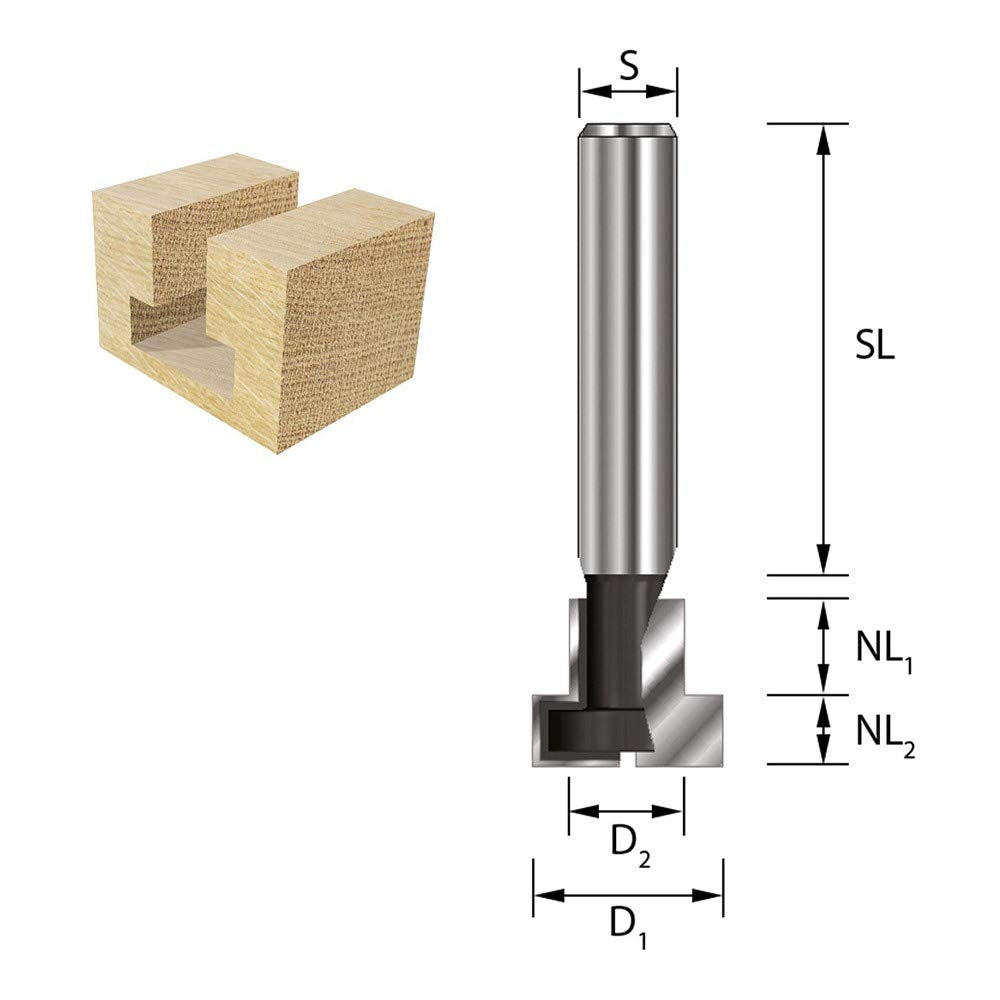 ENT 17738 T-Nutfräser M8 HW, Schaft (S) 8 mm, Durchmesser (D1) 13,5 mm, D2 8,6 mm, NL1 7,0 mm, NL2 7,0 mm, Z2