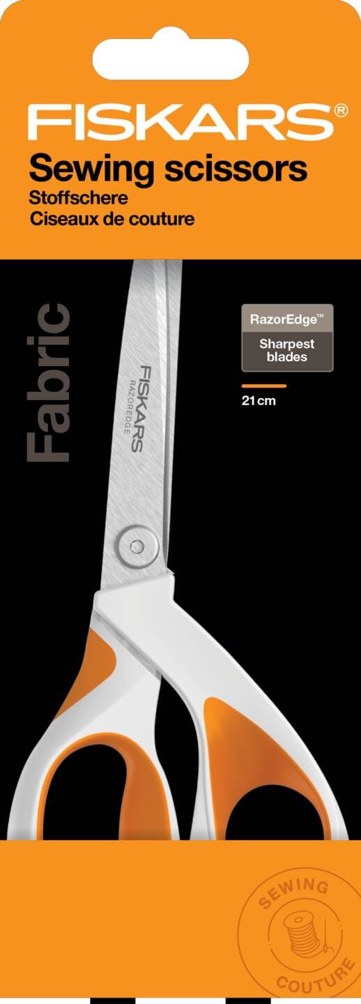 Fiskars Razor Edge Stoffschere, Länge: 20,7 cm, Rostfreie Stahl-Klinge/Kunststoff-Griffe, Weiß/Orange, 1070078