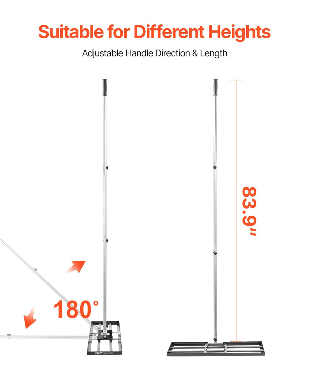 VEVOR Rasenrakel mit 213 cm Stiel, 762x254 mm Bodenplatte, Nivellierrechen aus Karbonstahl, Levelingrake, Rasen-Nivellierungsrechen für Rasenpflege, Rasen-Nivellierungsrechen, Hof und Golfplatz