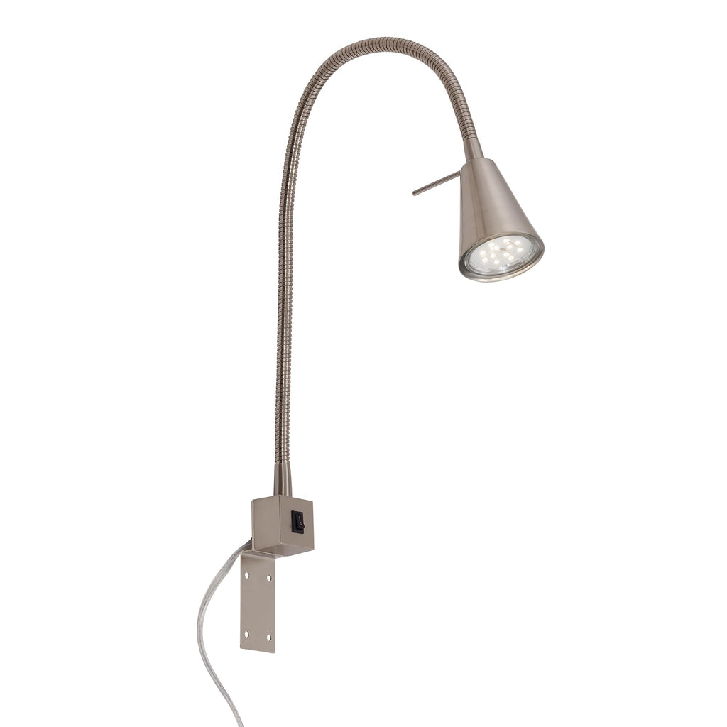 BRILONER - LED Leselampe mit Schalter am Gehäuse, schwenkbar, GU10 4,7W, 400lm, warmweißes Licht, Wandleuchte Innen, Wandlampe, Bettlampe, Lampe Bett, Leselicht, Nachttischlampe, 40,3 cm, Matt-Nickel