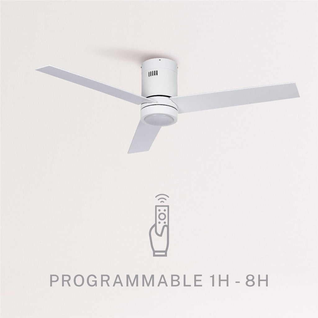CREATE / WINDMINIMAL/Deckenventilator Weiß mit Beleuchtung und Fernbedienung/Leise, Timer, DC-Motor, 40W, Ø132 cm, 6 Geschwindigkeiten, Sommer-Winterbetrieb