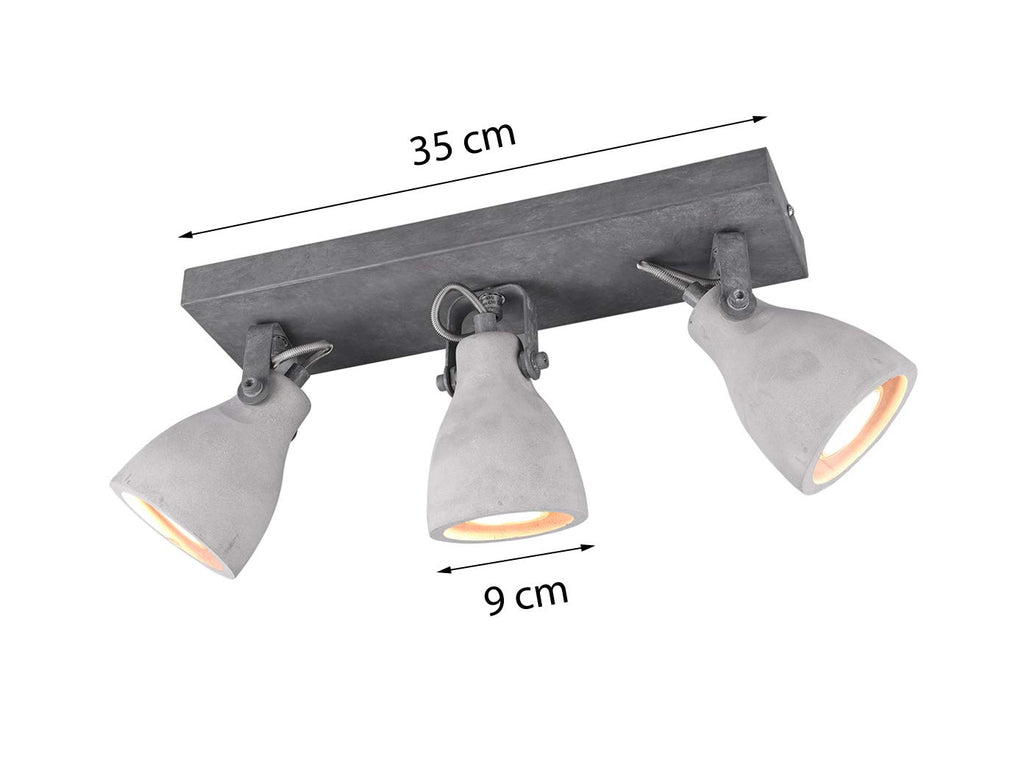 Trio Leuchten Balken Concrete 802500378, Metall, Schirm Beton, 3 x GU10, 10.0 x 35.0 x 18.0 cm