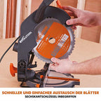 Evolution Gehrungssäge R210CMS | 1200 W Gehrungssäge | Inkl. Ø 210 mm HM-Sägeblatt Multi-Material-Schneiden Holz, Aluminium, Stahl, Kunststoff | 0°- 45° Fase und 45°- 45° Gehrungswinkel | Kappsäge