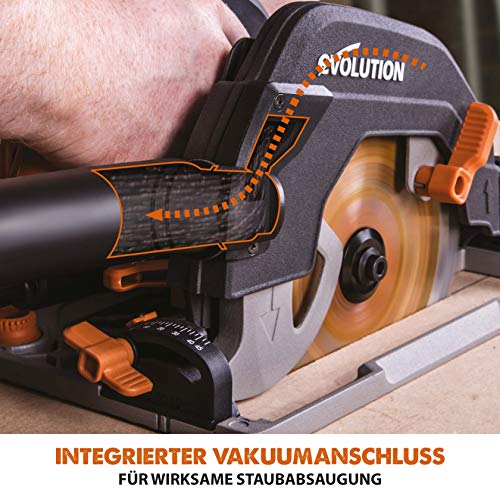 Evolution Handkreissäge R185CCSX Kreissäge Tauchsäge 1600W Inkl. Ø 185 mm HM-Sägeblatt Multi-Material-Schneiden Holz, Aluminium, Stahl, Kunststoff | Mit 3-teiliger 1020mm Mini-Schiene Führungsschiene