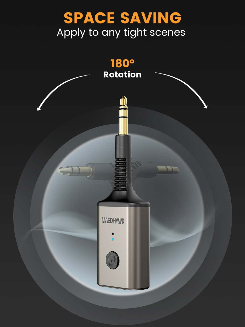 MaedHawk Aux Bluetooth Adapter, Bluetooth 5.3 Adapter Auto 3.5mm Drehbar 180° Bluetooth Empfänger Aux Mini Geeignet für Auto Kopfhörer Lautsprecher(Freisprechen, Dual-Link, 10 Stunden Akkulaufzeit)