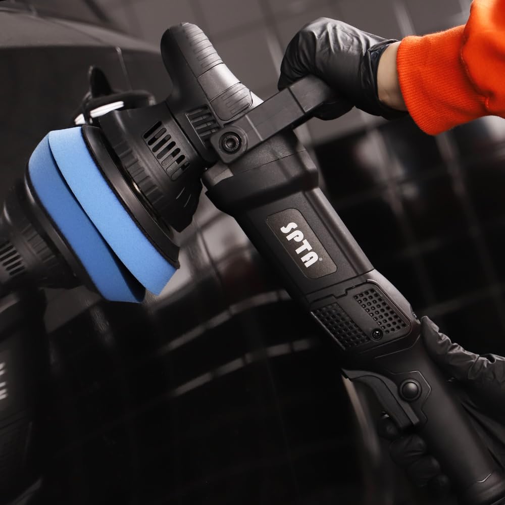 SPTA Auto Poliermaschine, 780W Exzenterpolierer, 6 Variable Geschwindigkeit, mit 125mm und150mm Polierschwamm, Abnehmbarer D-Griff und Seitengriff, 4M Kabel, zum Polieren von Auto, Boot, Motorrad