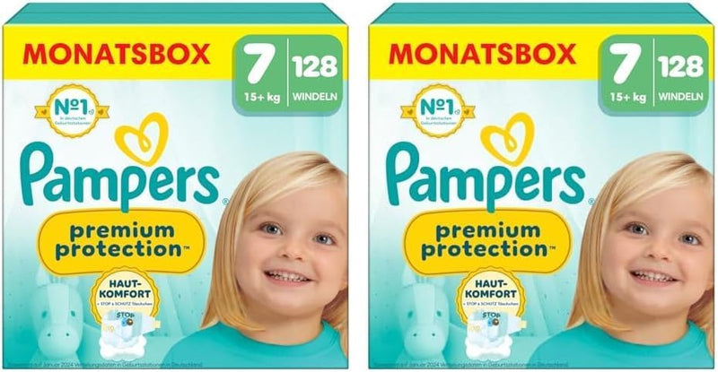Pampers Baby Windeln Größe 7 (15+kg) Premium Protection, SPARPACKUNG mit doppelter Monatsbox, bester Komfort und Schutz für empfindliche Haut, 256 Stück