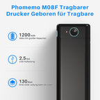 Phomemo M08F Thermodrucker A4 Mobiler Bluetooth Drucker, Tragbarer Wireless Printer für Unterwegs Kompatibel Android iOS, Thermopapier Drucker, Schwarz Grün
