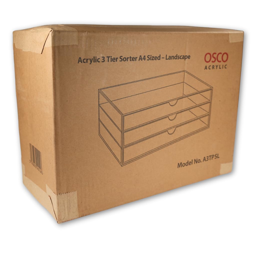 OSCO A3TSL Magazin mit 3 Schubladen aus klarem Acryl im Querformat farblos