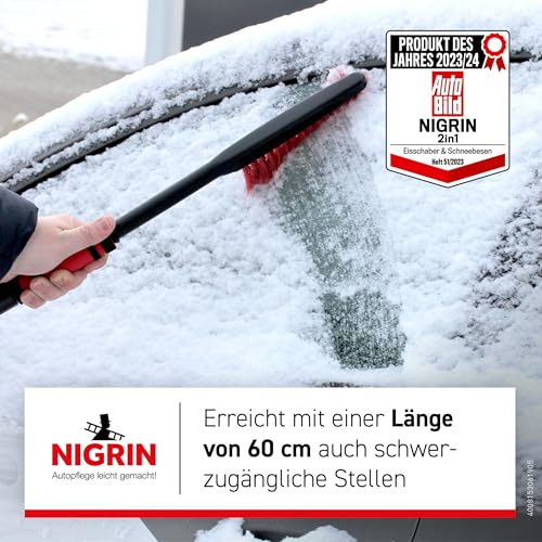 NIGRIN Eiskratzer Auto mit Schneebesen, ergonomischer rutschfester Softgriff, aus hochstabilem ABS, Schwarz-Rot