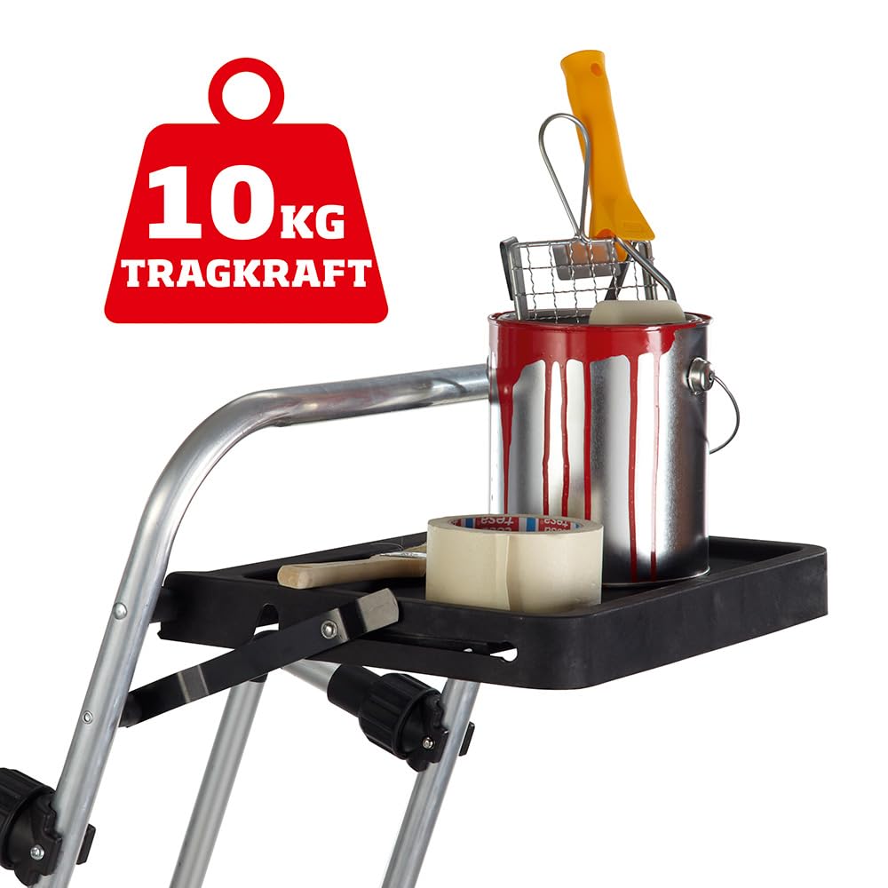 PROFI-PARTNER Stahl-Sicherheitsleiter, Trittleiter, Klappbare Handläufe, Klappleiter, 3 Stufen, Rutschsichere Plattform, TÜV Geprüft, Sicherer Tritt, Robust, bis 150 kg